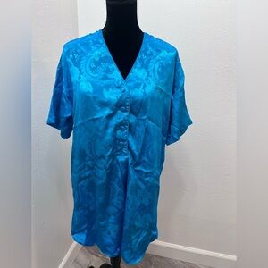 Victoria's Secret Vintage Gold Label Blue Satin Floral Jacquard Sleep Shirt